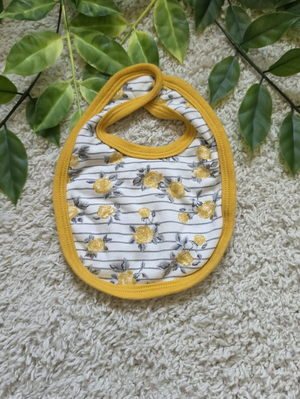 Baby Girl Yellow Rose Striped Bib